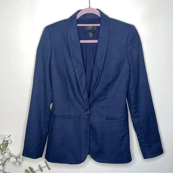J. CREW Tall Parke Blazer Stretch Linen Navy Blue Sz 2 {K14}
